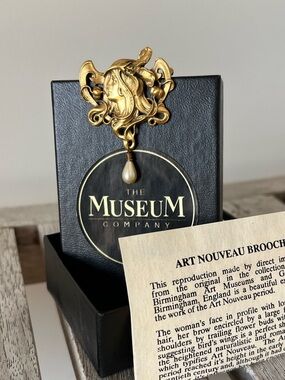 Art Nouveau Lady Brooch – Museum Reproduction w/ Pearl Drop – New in Box
